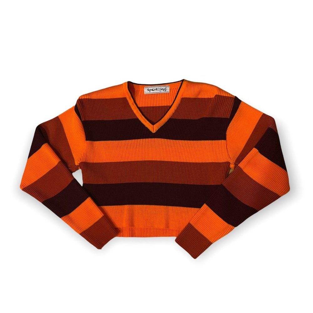 orange striped colorblock cropped sweater
